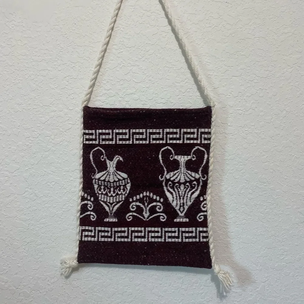 Bohemian Hippie Style Woven Bag 15X12 Maroon & White Rectangle Crossbody NWOT
